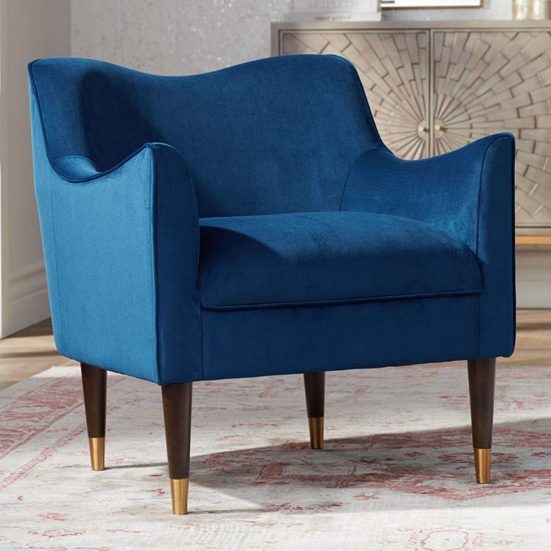 Image 1 Bow Blue Sky Velvet Fabric Modern Armchair