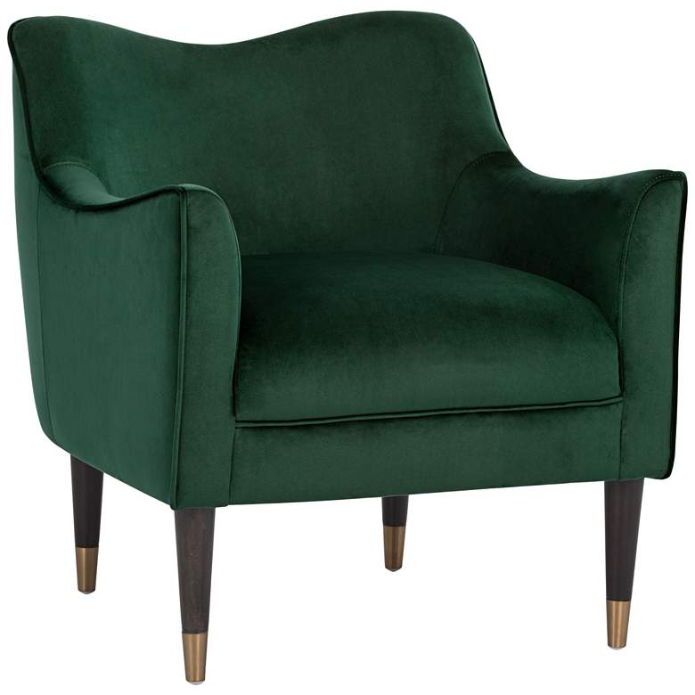 Bow Deep Green Sky Velvet Fabric Armchair