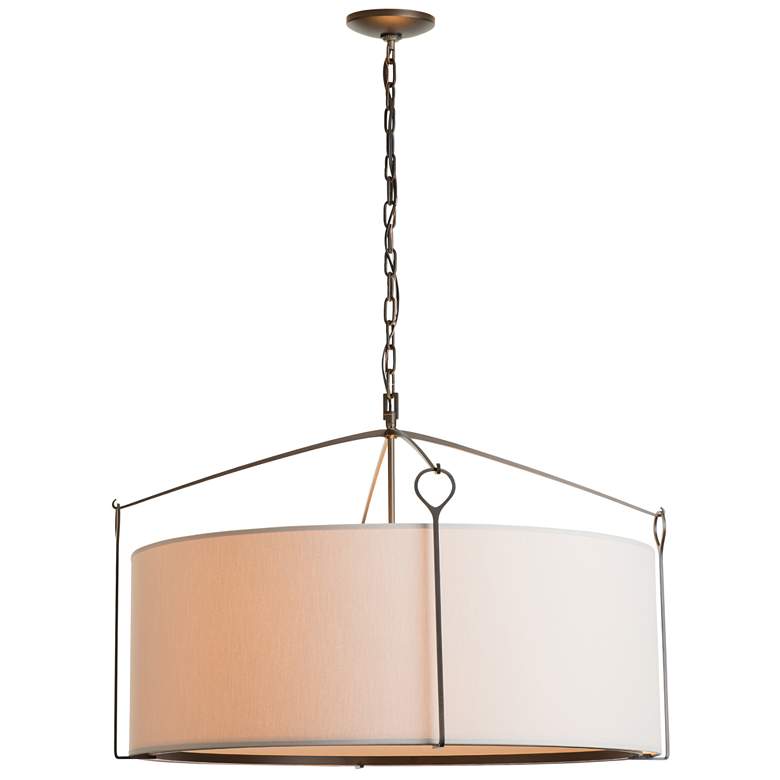 Image 1 Bow Large Pendant - Dark Smoke Finish - Flax Shade