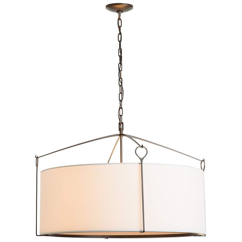 Image 1 Bow Large Pendant - Dark Smoke Finish - Natural Anna Shade