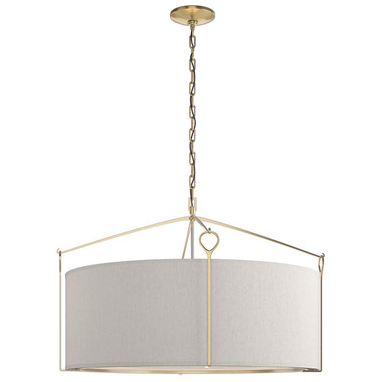 Image 1 Bow Large Pendant - Modern Brass - Flax Shade