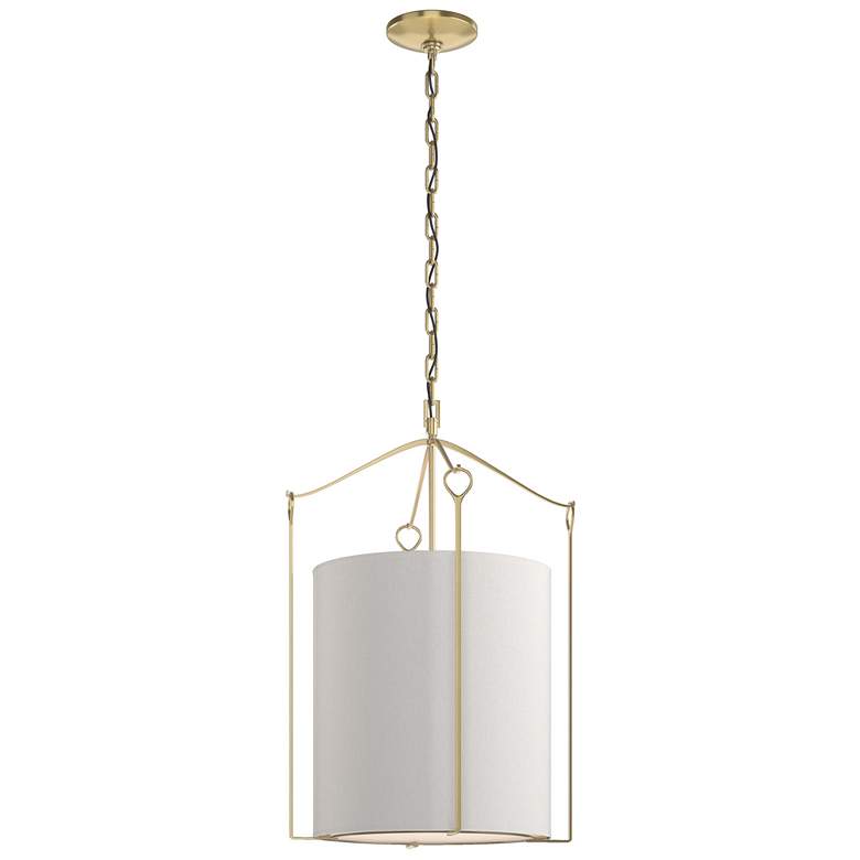 Image 1 Bow Tall Pendant - Modern Brass - Flax Shade