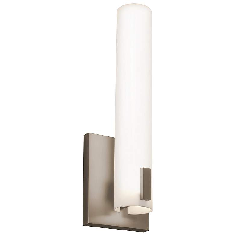 Image 1 Bowen 14.25"H Satin Nickel LED Wall Sconce w/ Frosted White Glass Shade