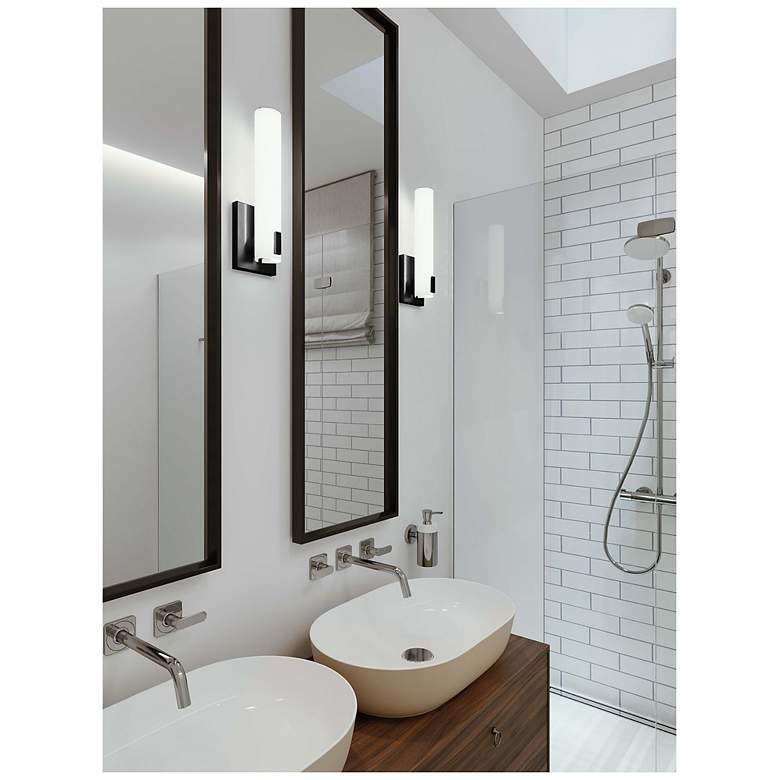 Image 2 Bowen 14.25" High Black LED Wall Sconce with White Acrylic Shade more views