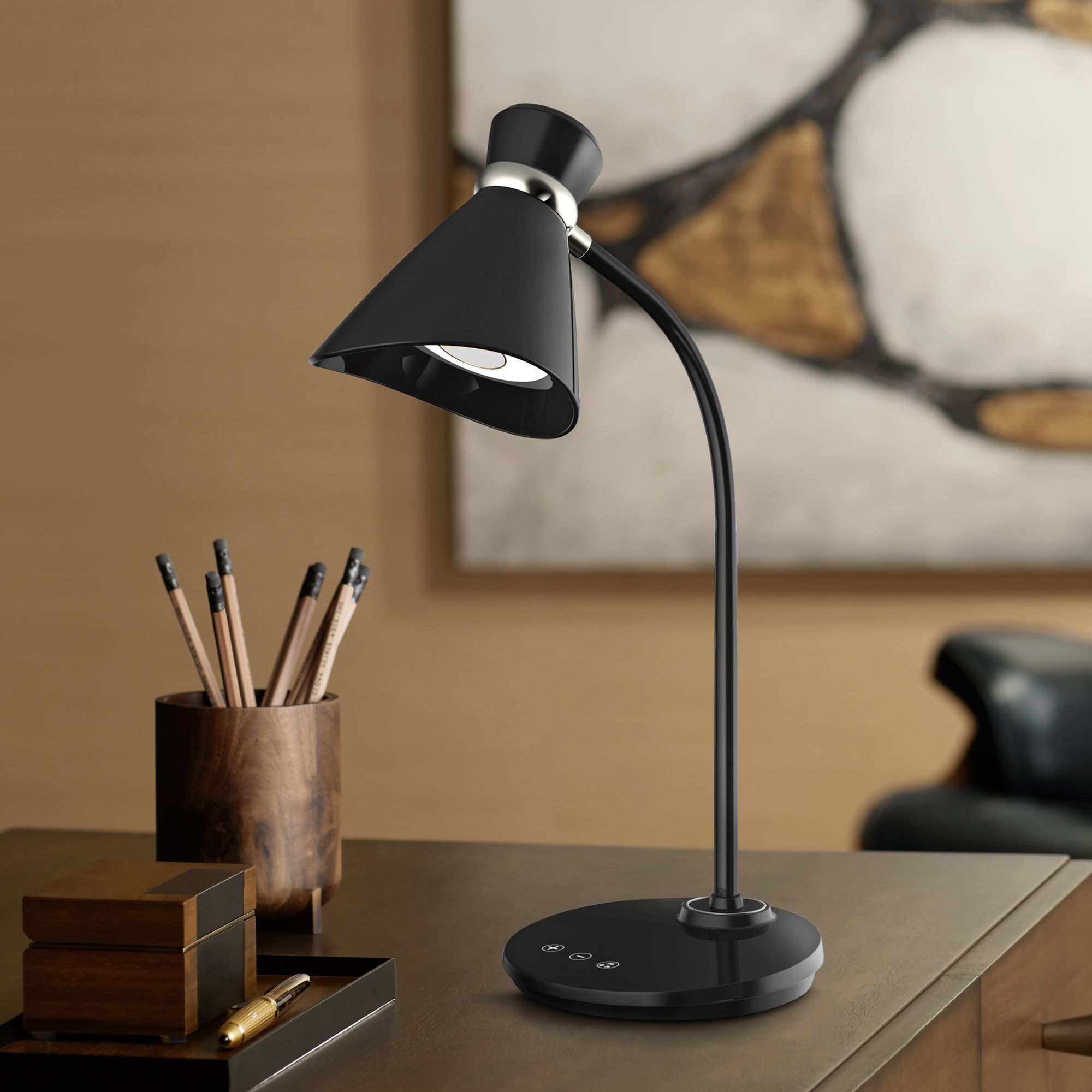 Bowen 16 High LED Desk Lamp in Black with Touch Dimmer Control 60E36 Lamps Plus