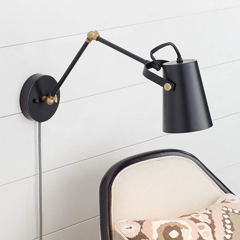 Image 1 Bowers Black & Antique Brass Plug-In Wall Light