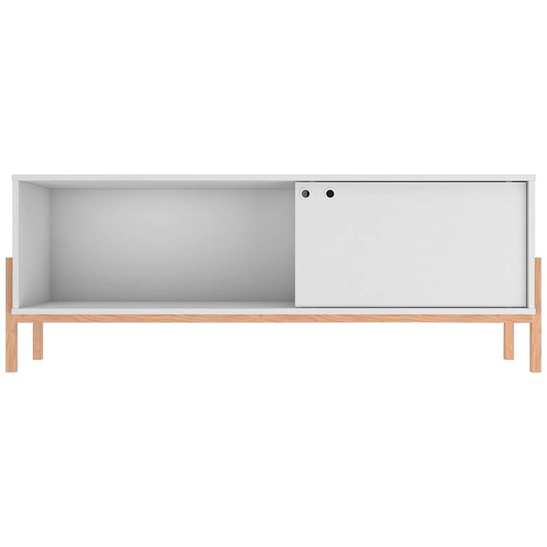 Image 2 Bowery 55 1/4" Wide Matte White and Oak 2-Shelf TV Stand