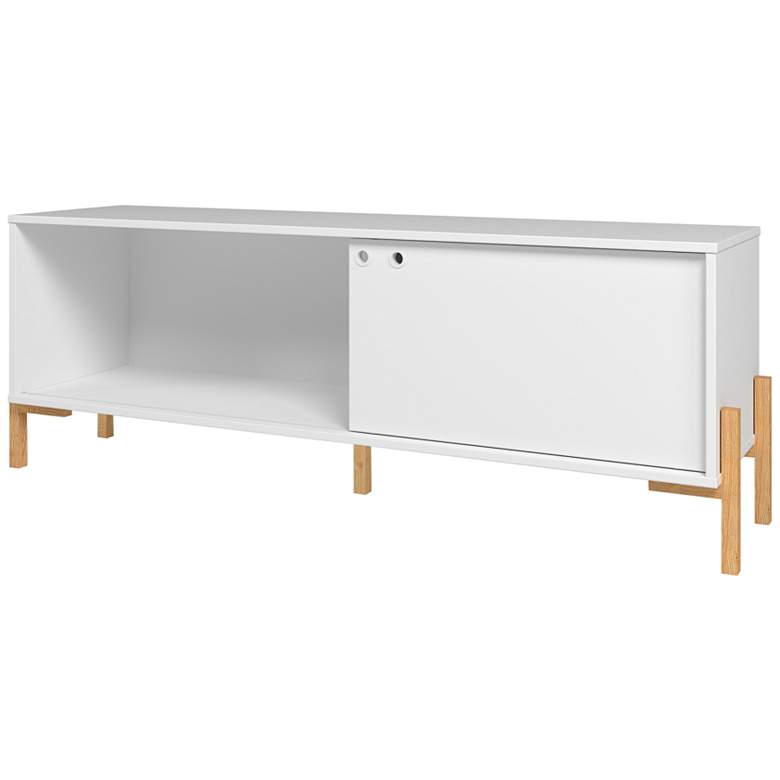 Image 4 Bowery 55 1/4" Wide Matte White and Oak 2-Shelf TV Stand more views