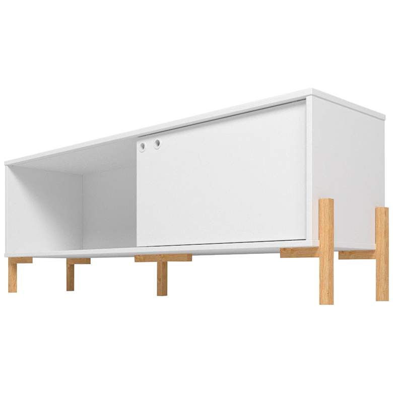 Image 5 Bowery 55 1/4" Wide Matte White and Oak 2-Shelf TV Stand more views