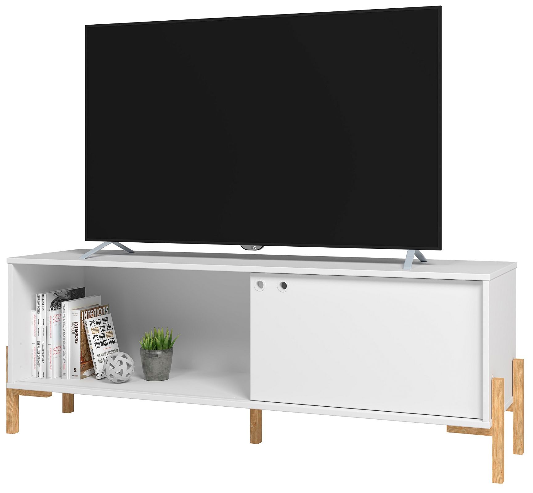 Bowery 55 1/4" Wide Matte White and Oak 2-Shelf TV Stand