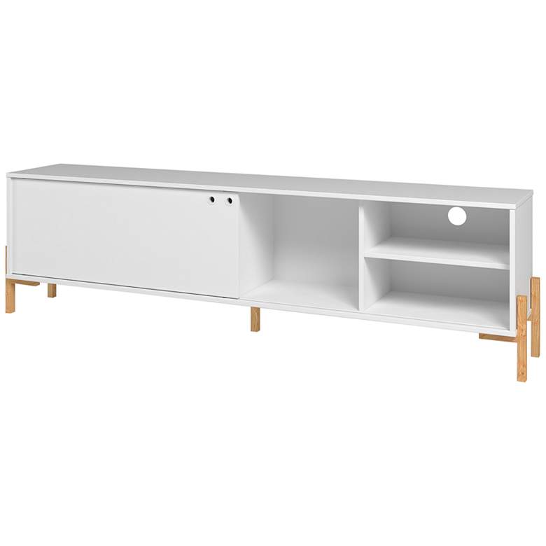 Image 2 Bowery 72 3/4 inch Wide Matte White and Oak 4-Shelf TV Stand