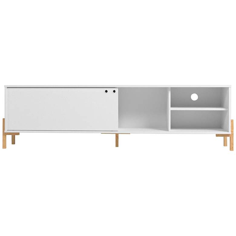 Image 4 Bowery 72 3/4 inch Wide Matte White and Oak 4-Shelf TV Stand more views