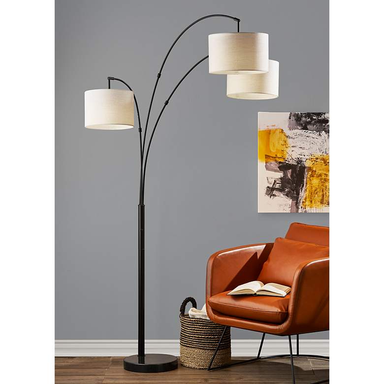 Image 1 Bowery Black Adjustable 3-Arm Arc Floor Lamp