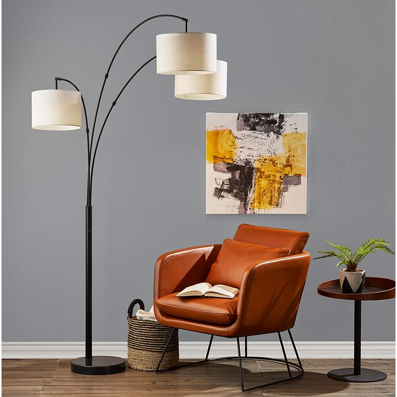 Image 3 Bowery Black Adjustable 3-Arm Arc Floor Lamp more views
