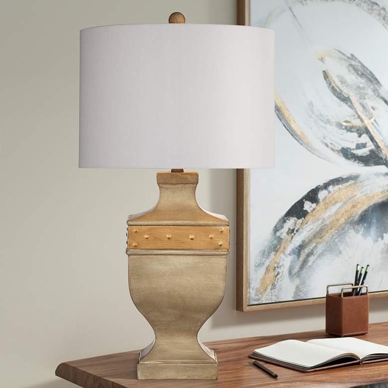 Image 1 Bowery Dark Concrete and Copper Band Table Lamp