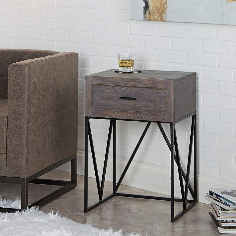 Image 1 Bowie 15 3/4 inch Wide Graphite 1-Drawer Modern Side Table