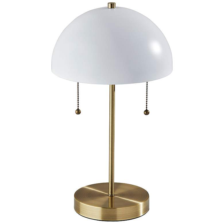 Image 1 Bowie 18"H Brass White Shade Accent Table Lamp w/ AC Outlet