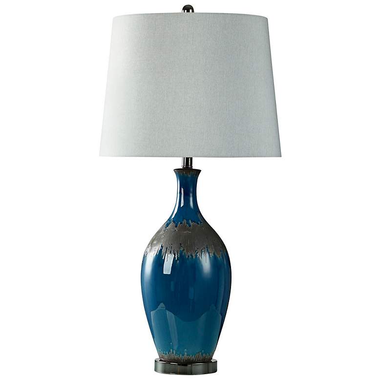 Image 3 Bowie Two Tone Matte Black and Navy Glaze Ceramic Table Lamp more views