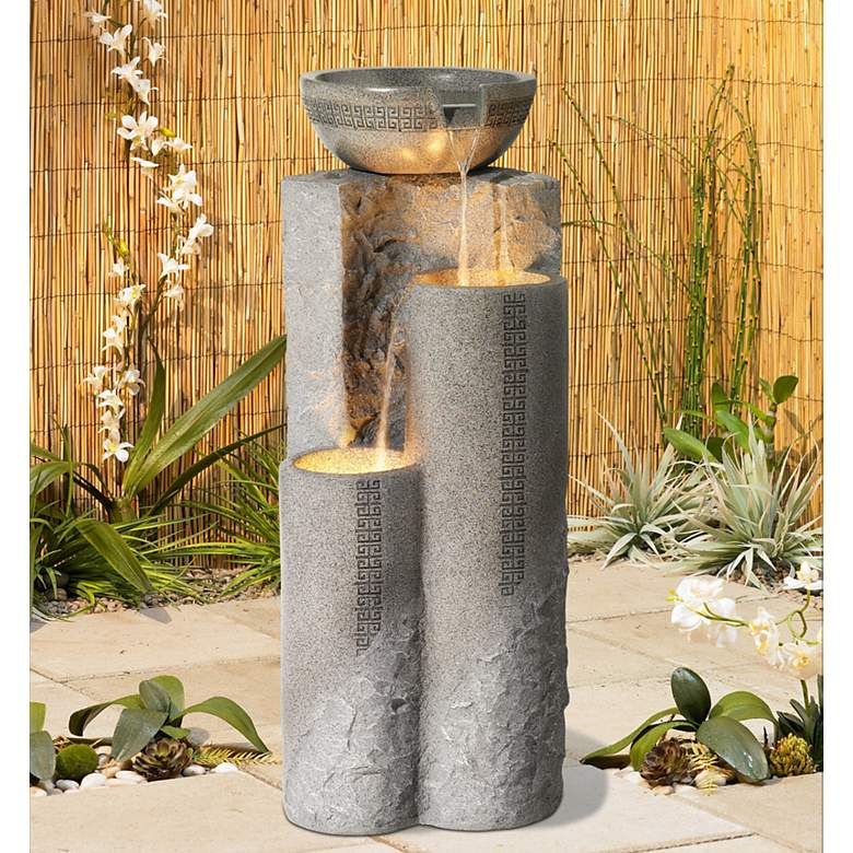 Image 1 Bowl and Pillar 34 1/2" High Modern Fountain with LED Lights