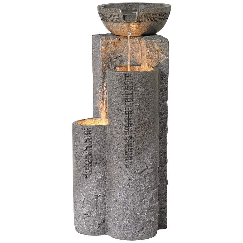 Image 4 Bowl and Pillar 34 1/2 inch High Modern Fountain with LED Lights more views