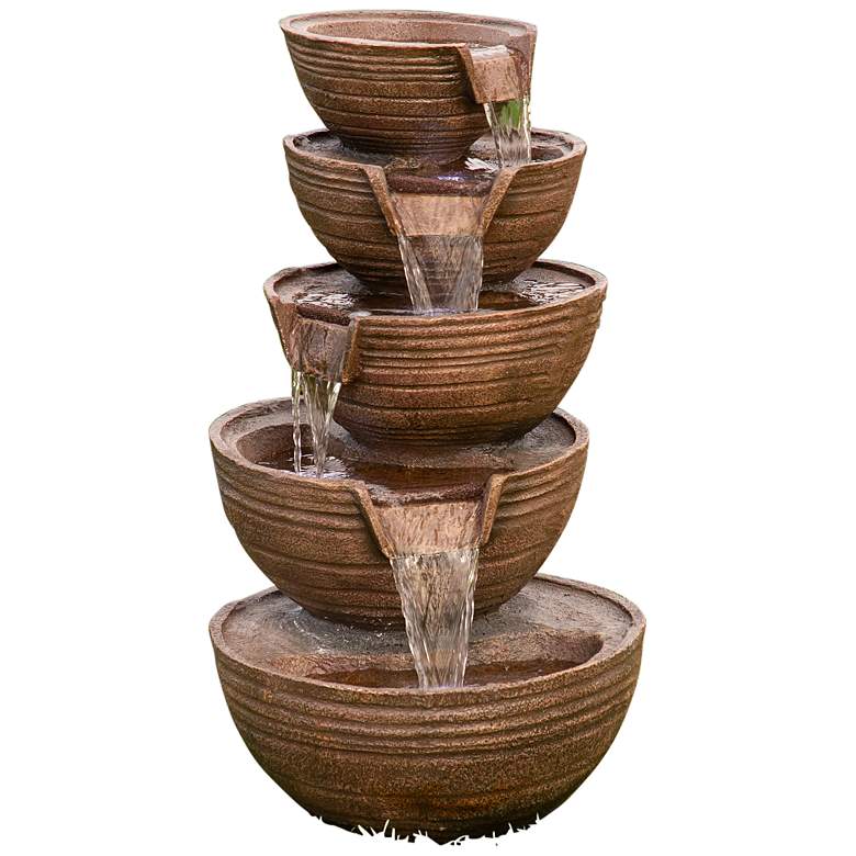 Bowls 34&quot; High 5-Tier Indoor-Outdoor LED Waterfall Fountain