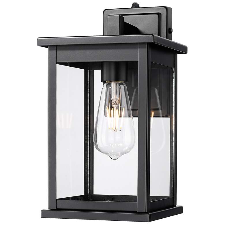 Image 1 Bowton II 12" Tall 1-Light Outdoor Wall Lantern in Powder Coated Black