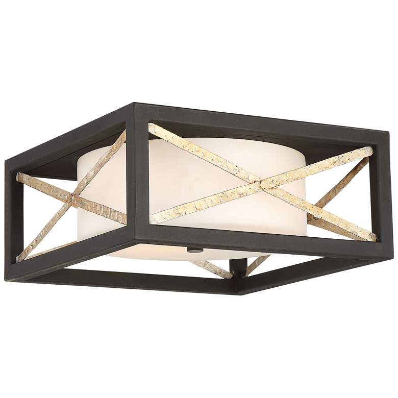Image 2 Boxer 14" Wide Matte Black and Antique Silver Square Ceiling Light