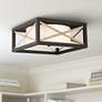 Boxer 14" Wide Matte Black and Antique Silver Square Ceiling Light