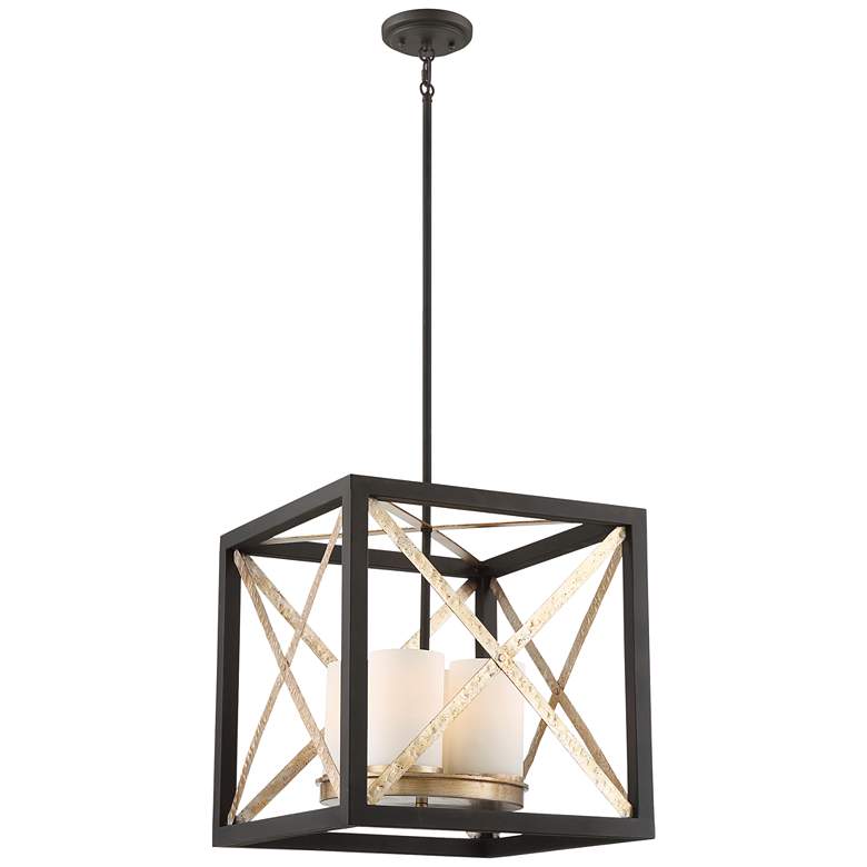 Image 2 Boxer 17" Wide Matte Black and Antique Silver Pendant Light