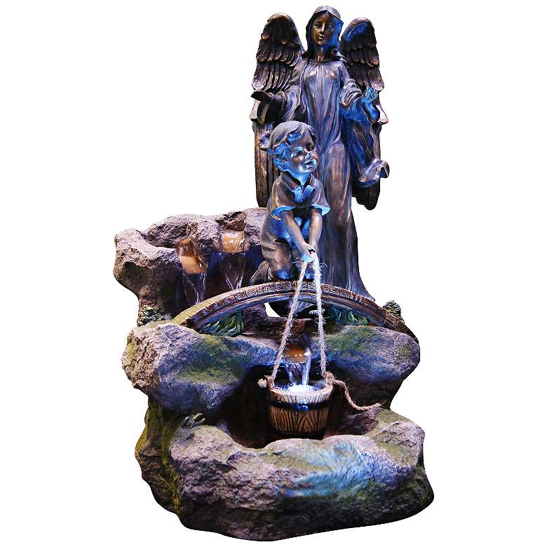 Image 1 Boy and Angel LED 29 inch High Indoor - Outdoor Floor Fountain