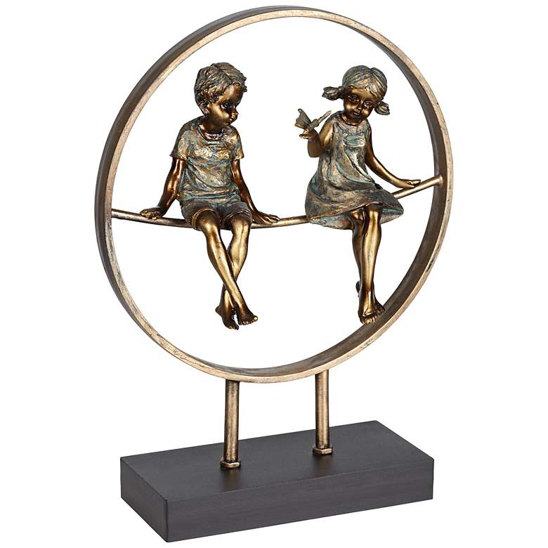 Image 1 Boy and Girl in Circle Bronze 14 inch High Statue