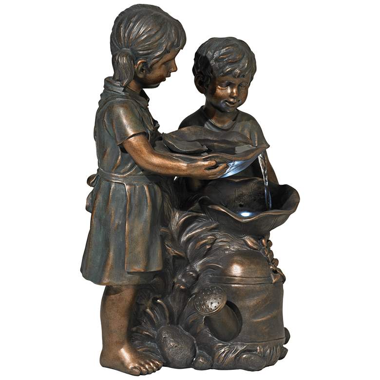 Image 6 Boy and Girl Indoor-Outdoor Bronze 23 inch High Fountain more views
