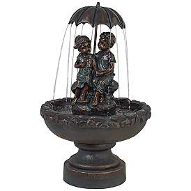 Image3 of Boy and Girl Under Umbrella 40" High Bronze Indoor - Outdoor Fountain