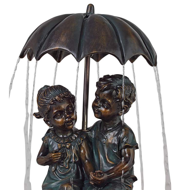 Image 4 Boy and Girl Under Umbrella 40" High Bronze Indoor - Outdoor Fountain more views