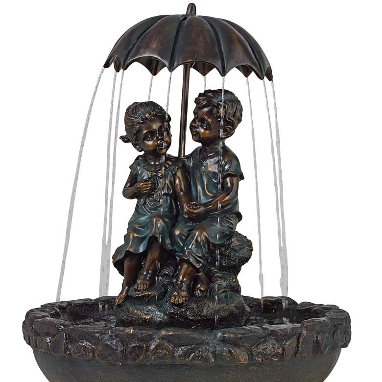 Image 5 Boy and Girl Under Umbrella 40" High Bronze Indoor - Outdoor Fountain more views