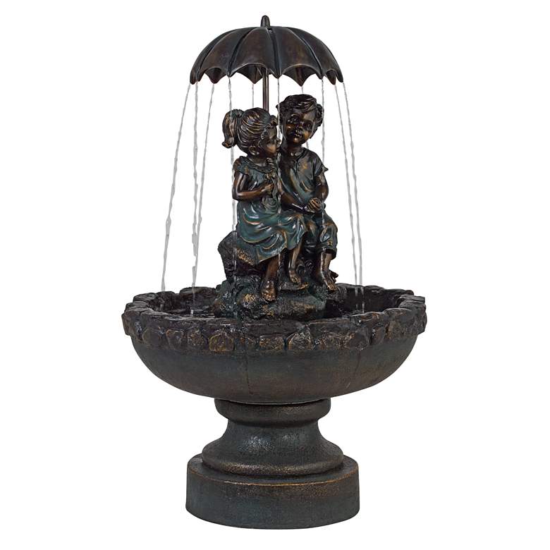 Image 6 Boy and Girl Under Umbrella 40" High Bronze Indoor - Outdoor Fountain more views