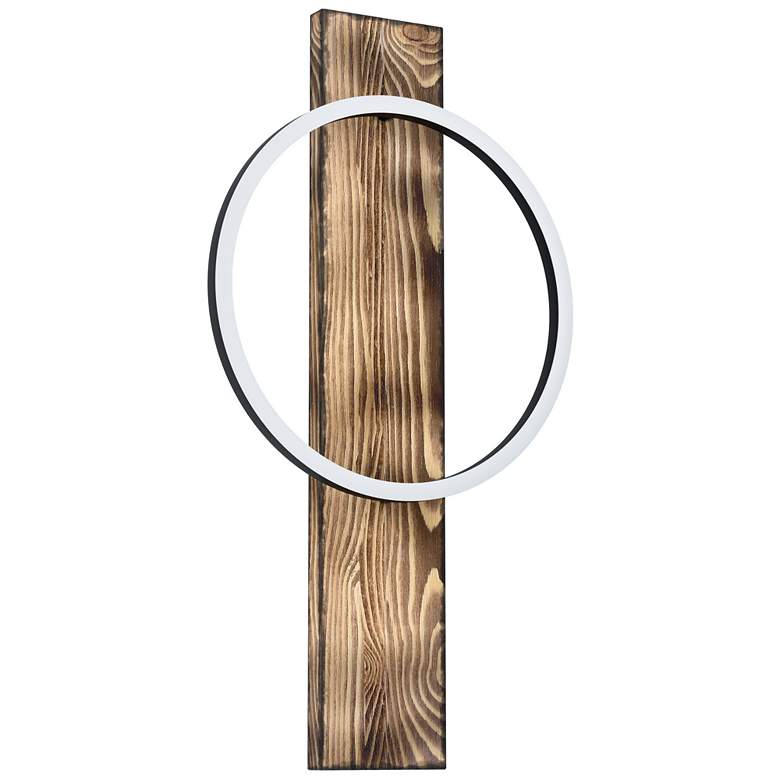 Image 1 Boyal - 1-Light LED Sconce - Brushed Pine Wood Finish - Black Shade