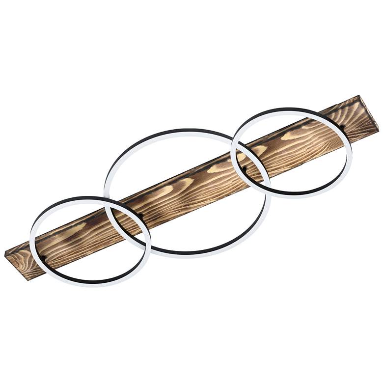 Image 1 Boyal - 3-Light LED Pendant - Brushed Pine Wood Finish - Black Shade