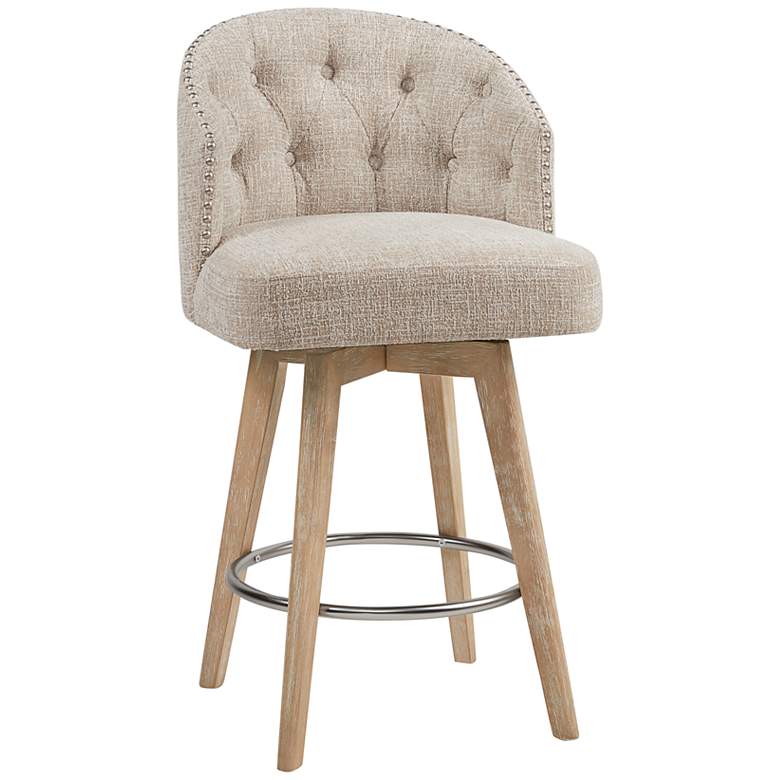 Image 2 Boyle 26 3/4" Cream Fabric Tufted Swivel Counter Stool