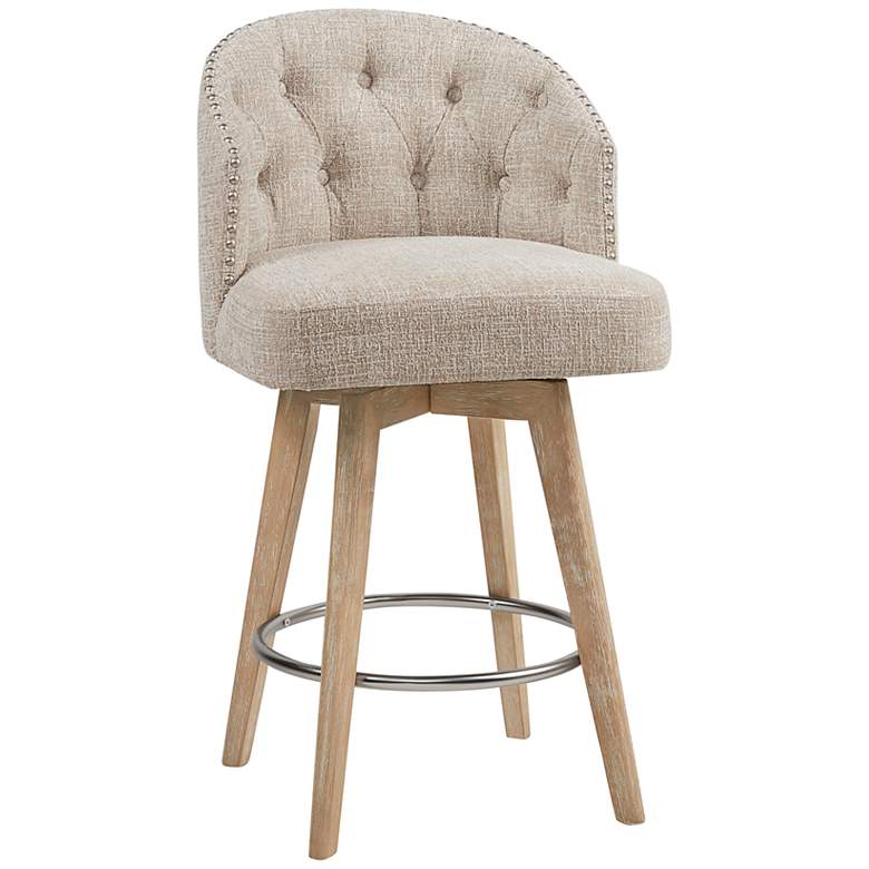 Image 2 Boyle 26 3/4 inch Cream Fabric Tufted Swivel Counter Stool