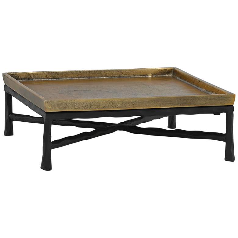 Image 1 Boyles 12" Square Rustic Brass Tray on Metal Stand
