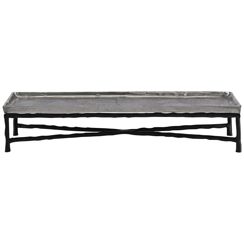 Image 1 Boyles 25 3/4" Wide Rustic Silver Tray on Metal Stand