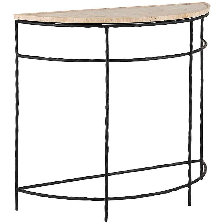 Image 1 Boyles 36" Wide Black and Travertine Demi-Lune Table