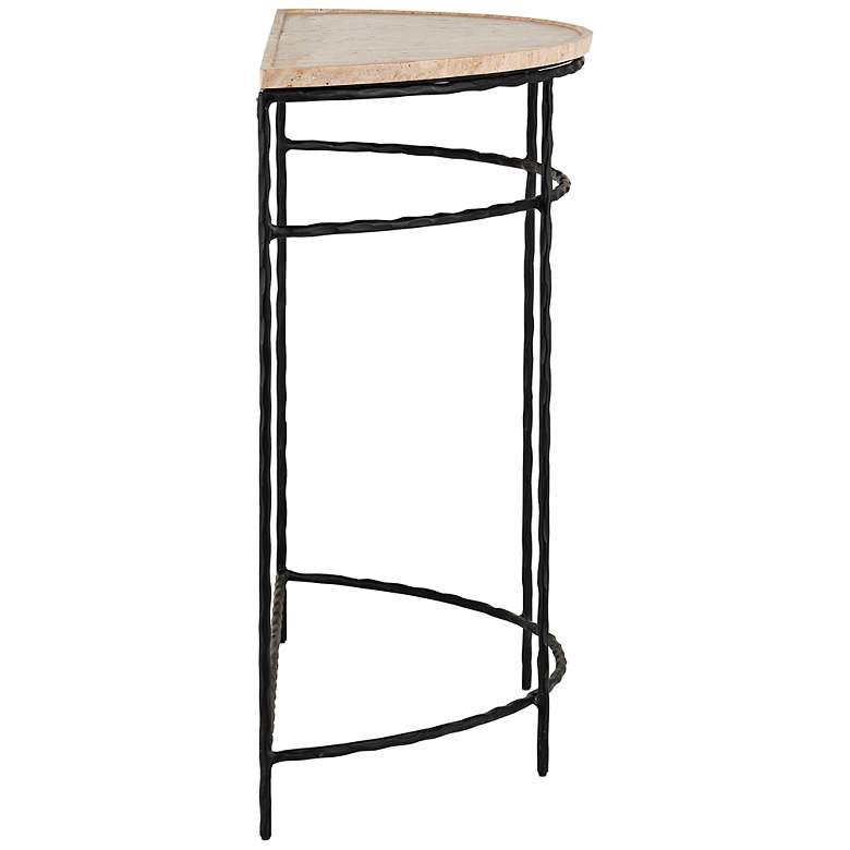 Image 5 Boyles 36" Wide Black and Travertine Demi-Lune Table more views