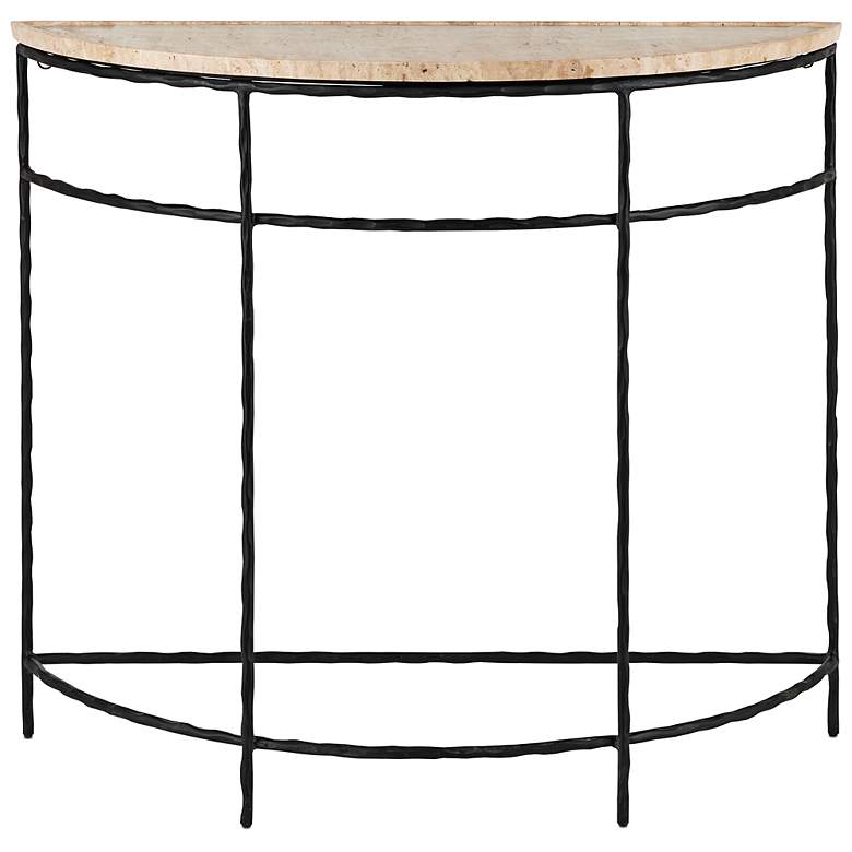 Image 6 Boyles 36" Wide Black and Travertine Demi-Lune Table more views