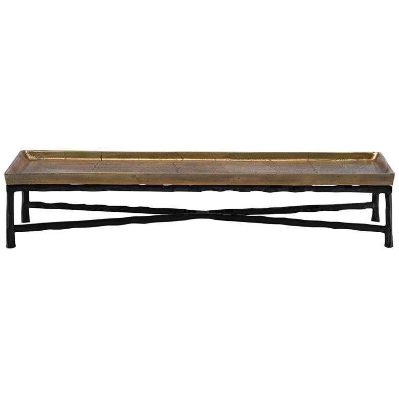Image 1 Boyles Brass and Black 25 3/4" Wide Tray on Metal Stand