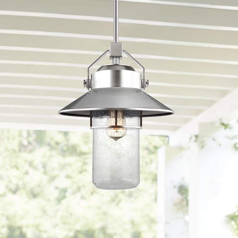 Image 1 Boynton 15 1/2" High Brushed Steel Outdoor Hanging Light