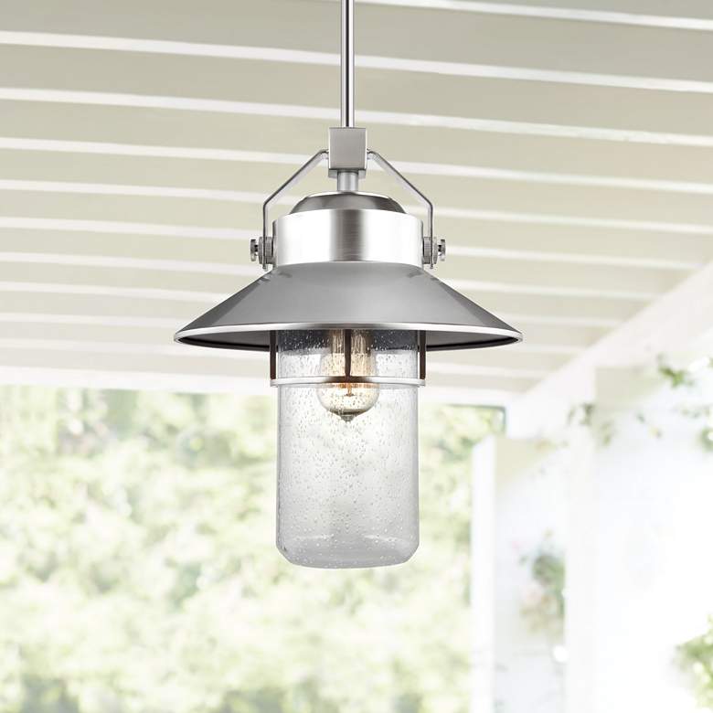 Image 1 Boynton 15 1/2 inch High Brushed Steel Outdoor Hanging Light