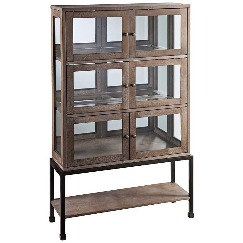 Image 1 Brace 36 1/4" Wide Burnt Oak and Glass Lighted Curio Cabinet