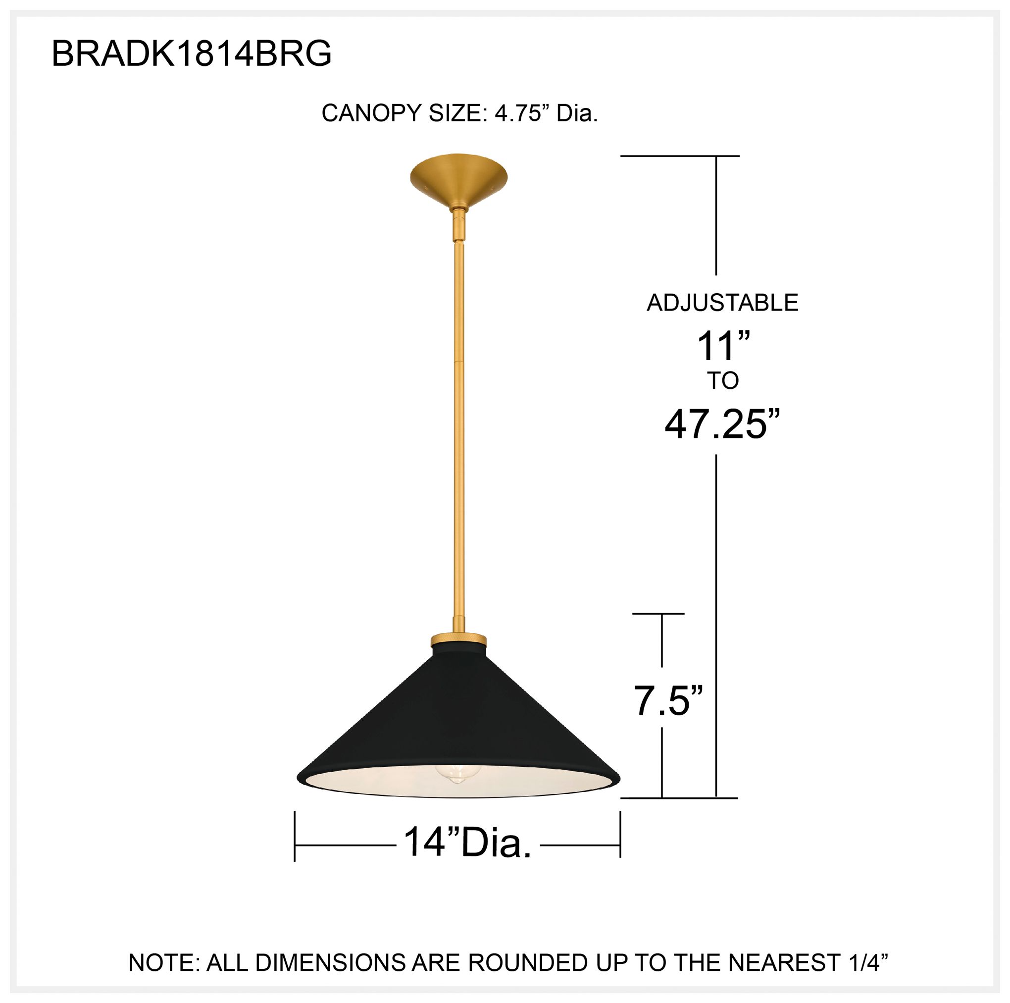 Bradbury 1-Light Brushed Gold Pendant Light with Black Shade